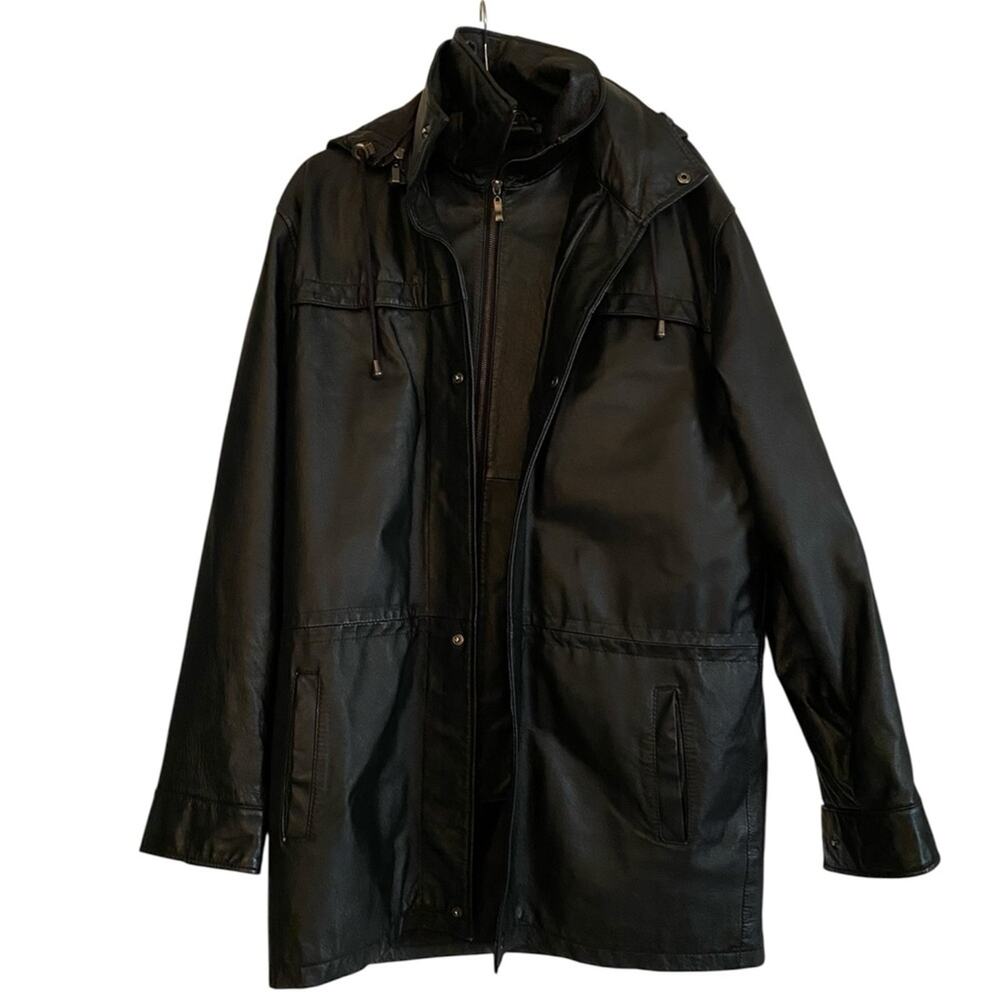Charles Klein Hooded Leather Stadium Jacket